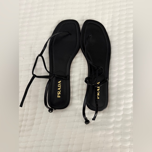 Prada Shoes - Prada Black Leather T-Strap Flat Sandals